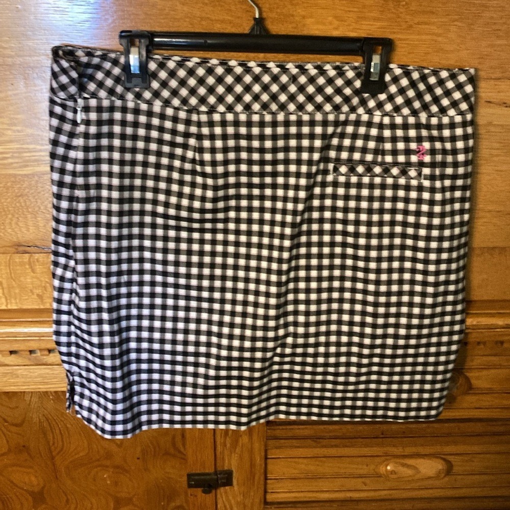IZOD Preppy Old Money Golf Skort Black White Gingham Plaid Parisian Cottagecore - Picture 2 of 9